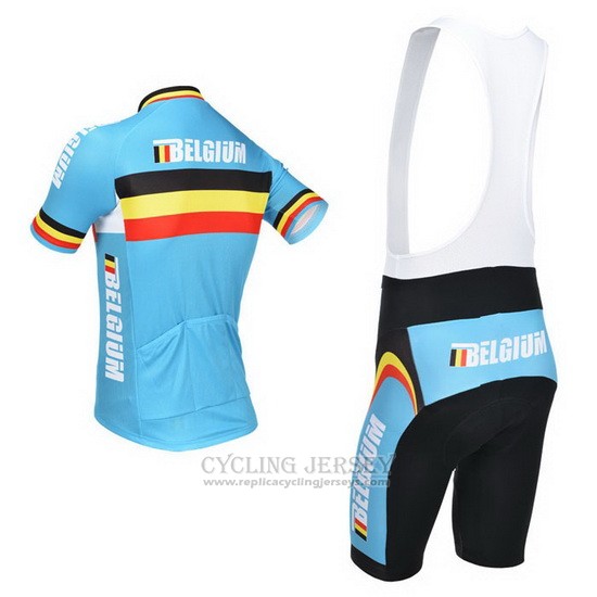 2013 Cycling Jersey Belgium Light Blue and Black Short Sleeve and Bib Short